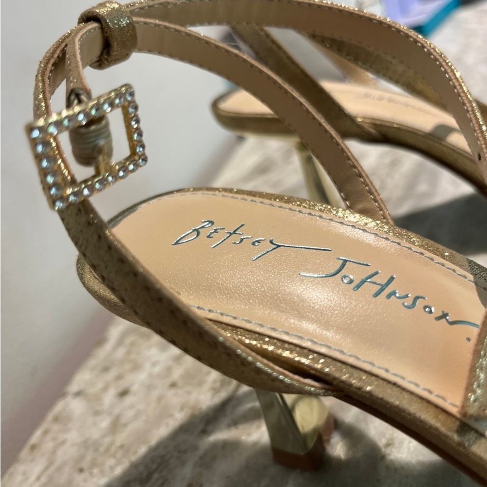 Betsy Johnson Elegant Gold Strappy Heels with Floral Accents - Picture 5 of 7